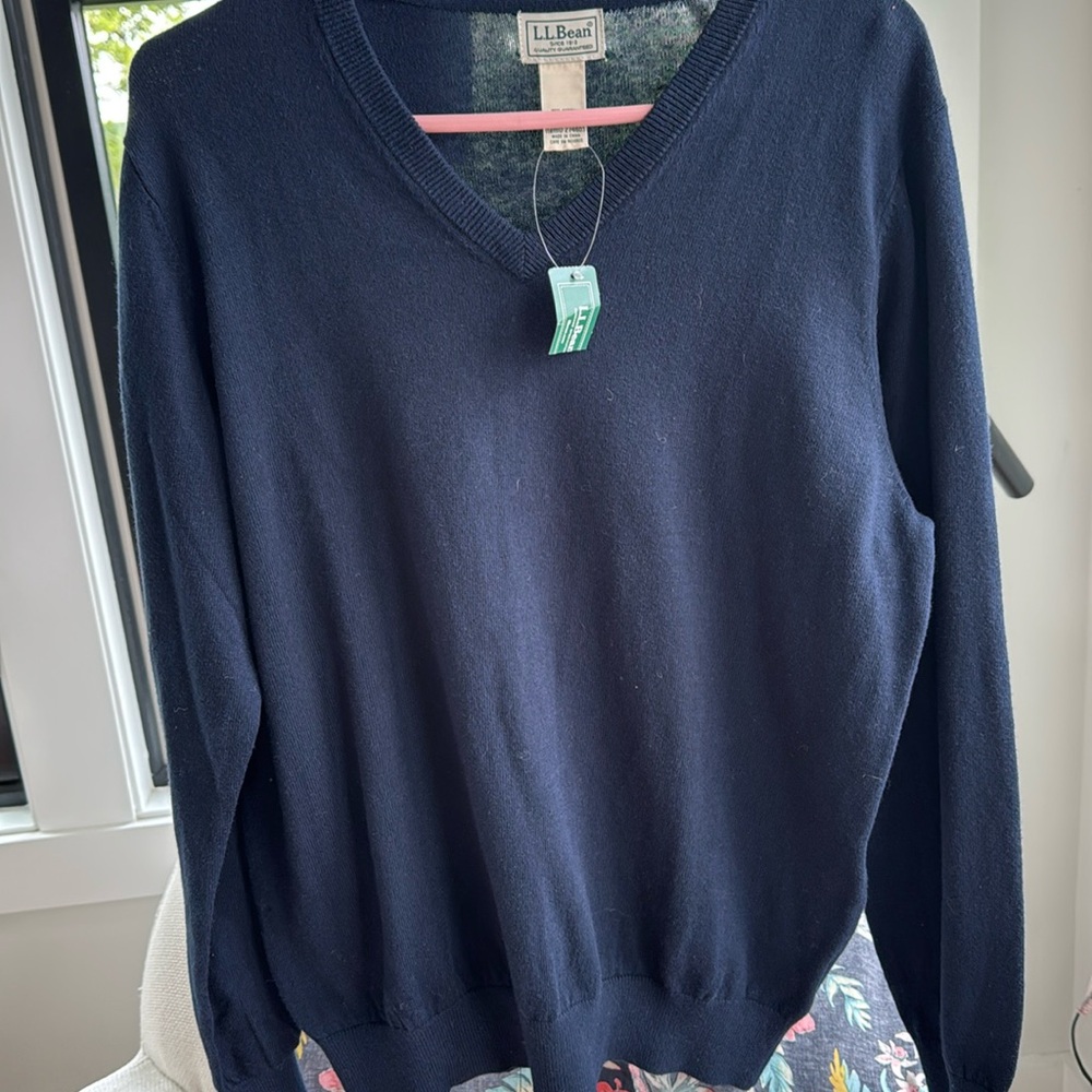 L.L. Bean navy v neck sweater, NWTs